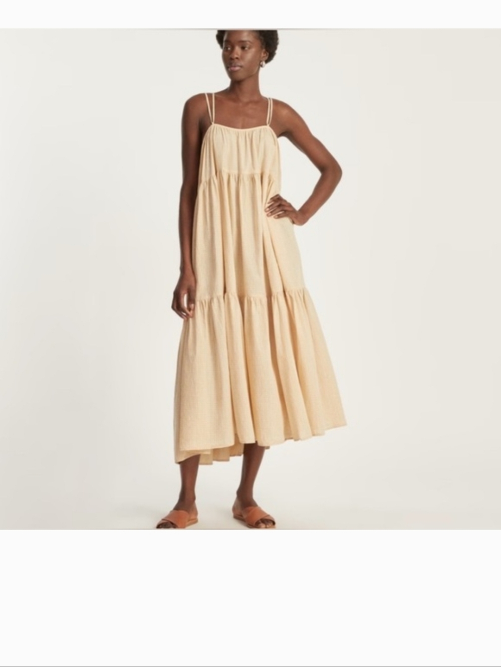 Everlane The Billow Tiered  Midi Maxi Dress Small Orange Green Plaid